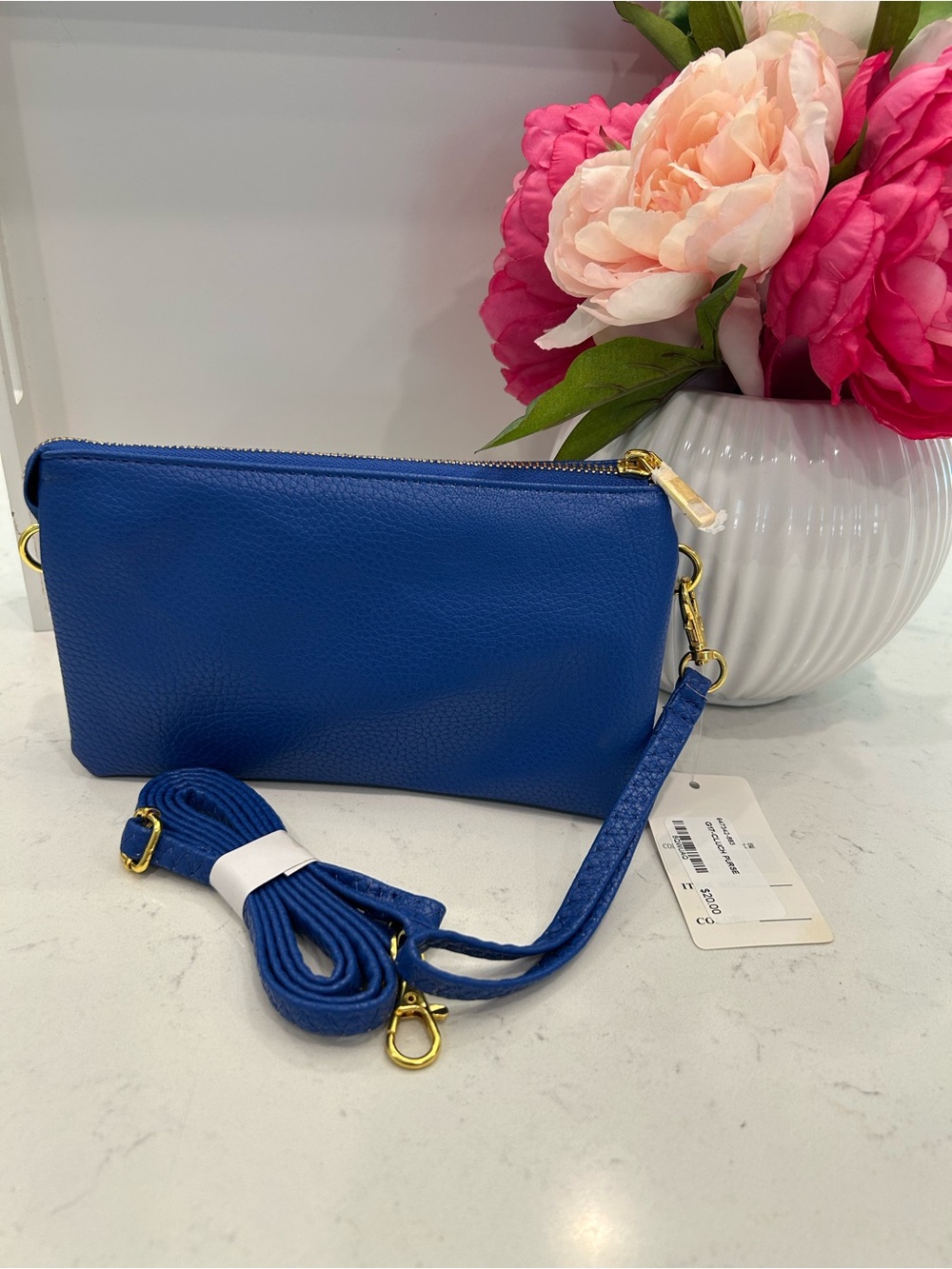 Blue Began Leather Crossbody Wristlet Bag